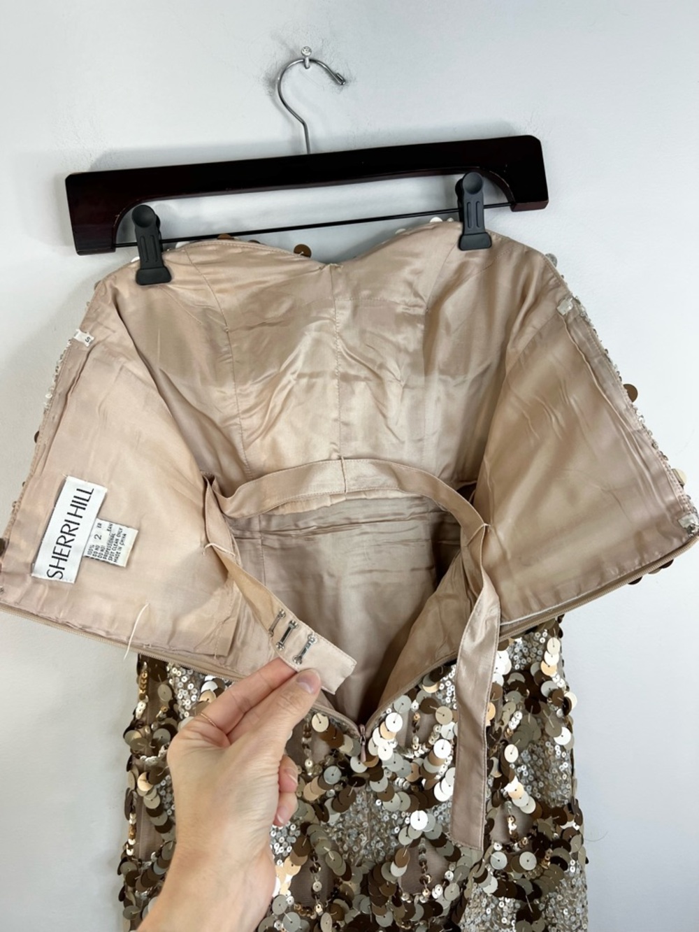 Sherri Hill beige brown sequin strapless sweetheart mini cocktail party dress 2 - Picture 7 of 17